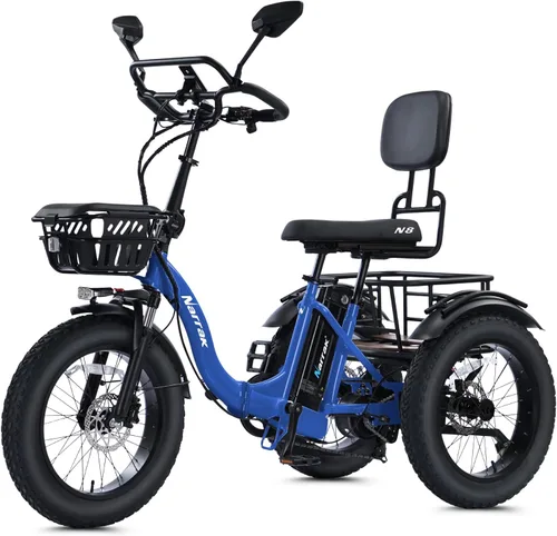 Vista 12 de NARRAK Triciclo eléctrico para adultos, triciclo eléctrico plegable con neumáticos gruesos, bicicletas eléctricas de 3 ruedas, pico de 1350 W