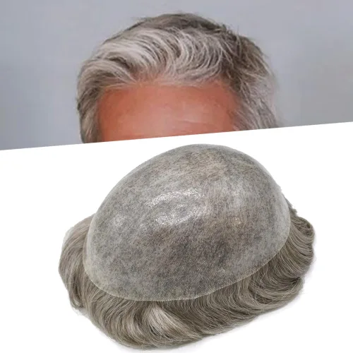 Vista 37 de PU Toupee para hombres pieza de pelo real sistema de reemplazo de cabello humano para hombres Toupee pieza de pelo para hombres piel polivinílica