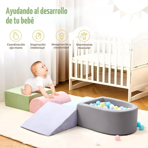 Vista 4 de Juguetes de escalada para niños pequeños, bloques de espuma para escalar con foso de bolas para bebé, juego de escalada suave para niños pequeños