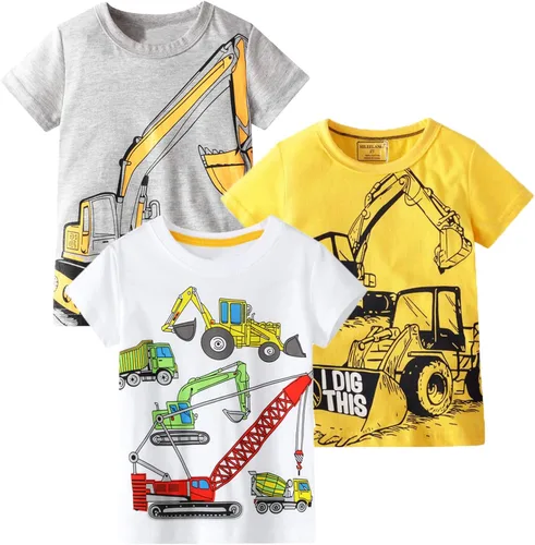 Vista 2 de Camisetas de manga corta para niños pequeños, de algodón, con gráficos, cuello redondo, camisetas de verano