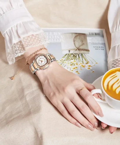 Vista 3 de Relojes de mujer Moda Cuadrado Dial Acero Inoxidable Impermeable Fecha Diamante Damas Vestido Relojes de Pulsera