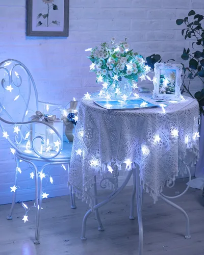 Vista 2 de Minetom Guirnalda de luces de estrella enchufables – 66 pies 200 luces LED de estrella de hadas con control remoto y temporizador, 8 modos