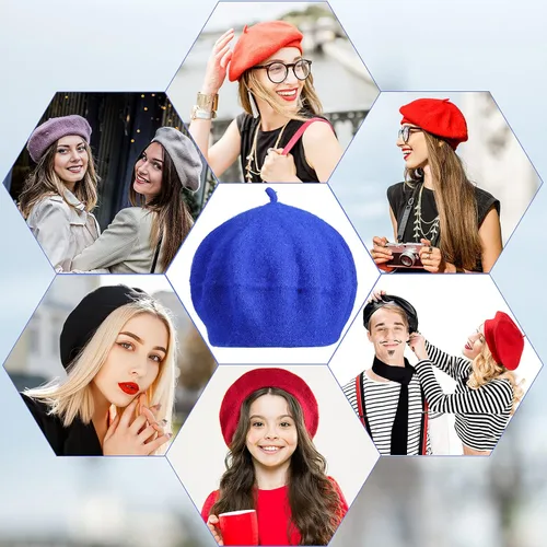 Vista 5 de 24 juegos de boina de lana boina francesa boina de calabaza boina de color sólido boina simple gorras de boina para otoño invierno sombreros