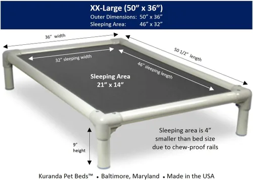 Vista 85 de Kuranda Cama elevada para mascotas a prueba de masticación - PVC almendra - 25" x 18" - Cordura Nylon - Borgoña