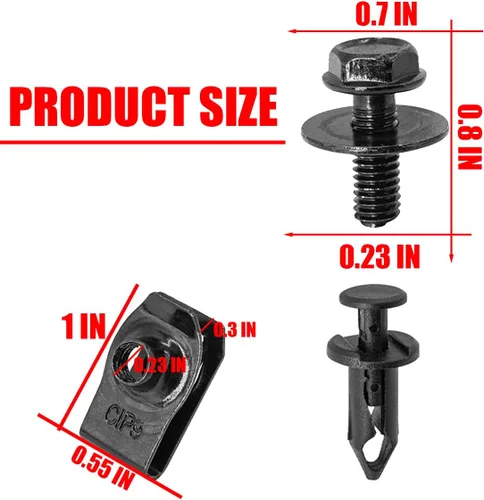 Vista 2 de Osilly 70 tornillos para el cuerpo de protección contra salpicaduras de motor, kit de tuercas en U extruidas universales, clips de sujeción
