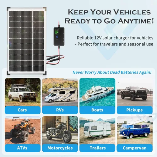 Vista 9 de Voltset - Kit de panel solar de 100W: Mantenedor de cargador de batería solar monocristalino de 12 voltios con controlador PWM de 20A - Cargador