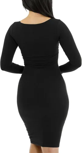Vista 3 de Vestido ajustado de tubo para mujer, sexy, casual, manga larga, fruncido, ajustado, vestido de fiesta de club