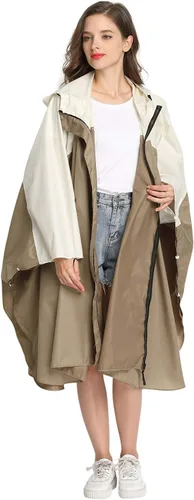 Vista 3 de Spmor Poncho de lluvia impermeable con capucha para adultos con cremallera