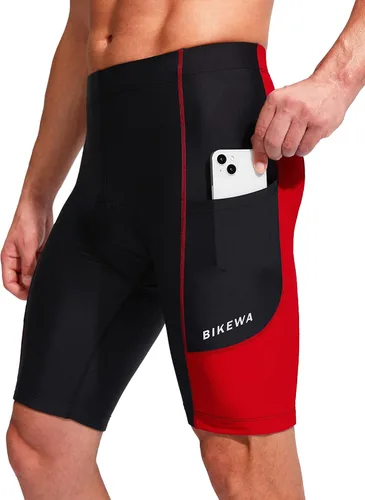 Vista 2 de Bikewa Pantalones cortos de ciclismo para hombre, acolchados en 3D, ciclismo de carretera, montaña, ciclismo, ciclismo, ciclismo UPF 50+, bolsillos