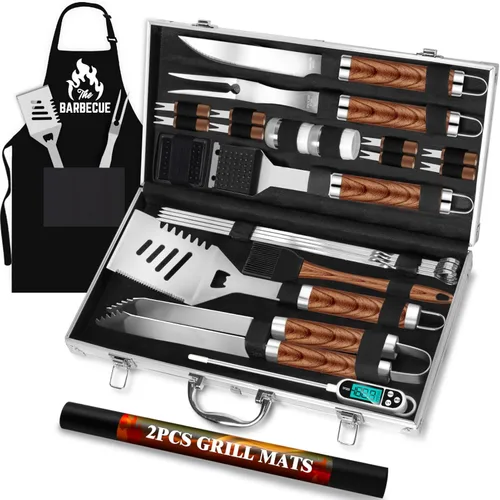 Vista 8 de ROMANTICIST Juego de 26 herramientas de parrilla de acero inoxidable, accesorios de parrilla de alta resistencia, regalos para hombres y papá, kit