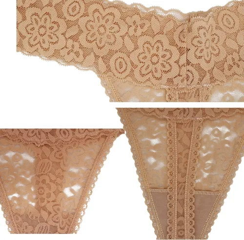 Vista 4 de Tangas de encaje para mujer, talla grande, ropa interior sexy con espalda en T elástica, ropa interior para mujer, paquete de 5610