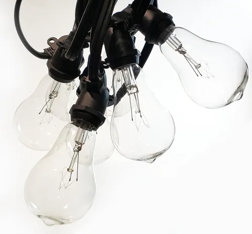 Vista 5 de Hometown Evolution, Inc. Cadena de luces Edison vintage de grado comercial para exteriores (PS50 transparente, cable negro comercial, 25 pies)