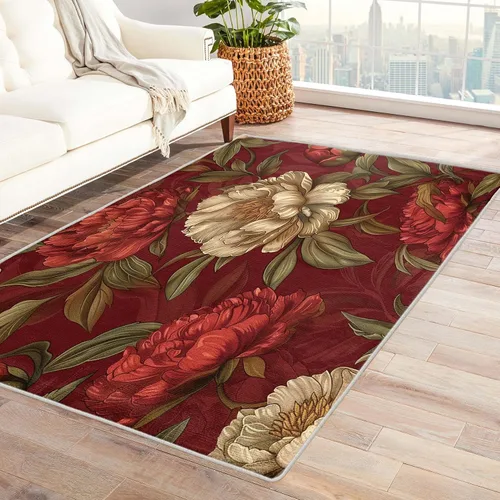 Vista 13 de Alfombra floral retro 70S, lavable, Groovy Funky de 8 x 10 pulgadas, alfombra grande de flores naranjas, dormitorio, sala de estar, decoración
