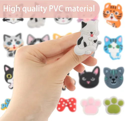 Vista 4 de Dijes de decoración de zapatos de gatos, 20 piezas de lindos dijes de animales y gatos para zapatos de mascotas, paquete para sandalias de pulsera