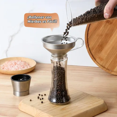 Vista 5 de Aozita Embudo de especias de acero inoxidable 18/8 con mango para tarros de especias, herramientas de cocina de grado profesional