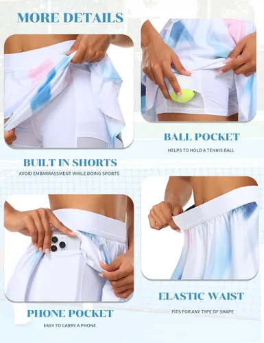 Vista 4 de JoyGirl Falda de tenis para mujer con pantalones cortos plisados para golf, cintura alta, para entrenamiento, atletismo, correr, faldas con bolsillos
