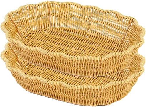 Vista 4 de Cestas de frutas Cesta de pan de mimbre, alimentos de mesa tejidos para servir frutas, verduras, cesta de servicio de restaurante
