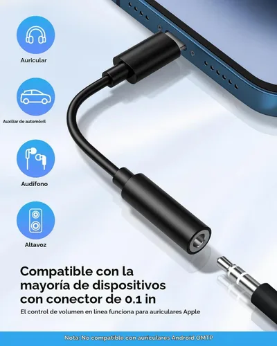 Vista 2 de Paquete de 1 adaptador Lightning a conector de auriculares de 0.138 in con certificación MFi de Apple para iPhone, adaptador auxiliar para iPhone