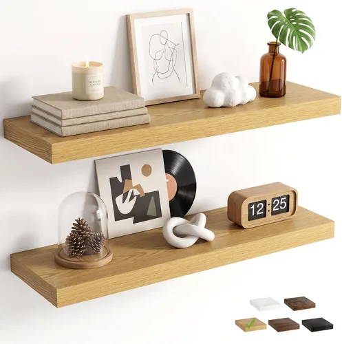 Vista 14 de Marsmiles 9.3 Inch Floating Shelves for Wall 2 Pack, 9.3" D Wood Grain Bathroom Shelves Black Finish