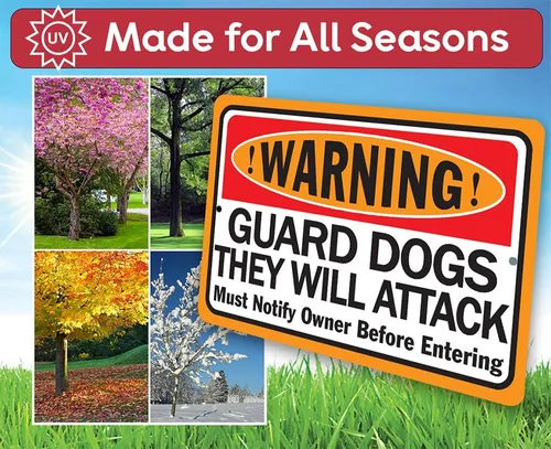 Vista 4 de Metal Signs - Warning Guard Dogs They Will Attack - Property Warning Guard Dog Bites Signs - Durable Metal Sign - Use Indoor/Outdoor - Notice Sign