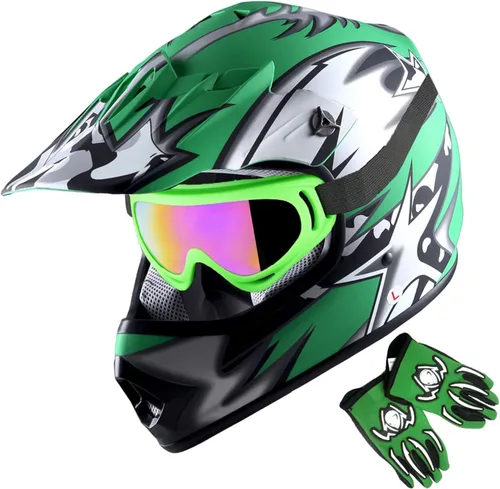 Vista 21 de 1Storm - Casco de motocross para jóvenes y niños, color negro mate + gafas + paquete de guantes negros para jóvenes MG