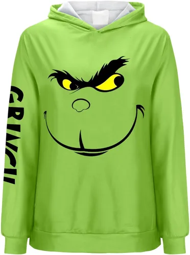 Vista 3 de Sweatshirt for Women Green Hoodies Sweaters Long Sleeve Shirts Merry Christmas Printed Pullover Blouse