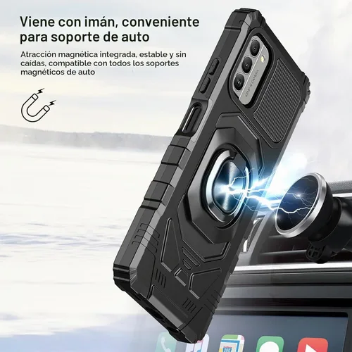 Vista 6 de Funda para Nokia G310 5G con protector de pantalla de vidrio templado, grado militar, resistente a prueba de golpes, con soporte de anillo para Negro