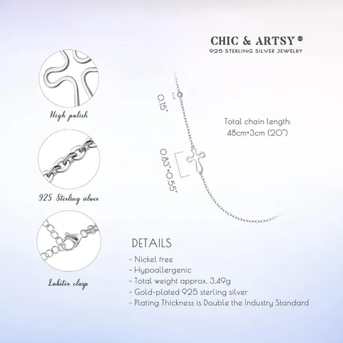 Vista 5 de CHIC & ARTSY Collar de plata de ley 925 con cruz lateral, doble corazón lateral, delicado ópalo creado joyería fina para mujer, regalos para ella