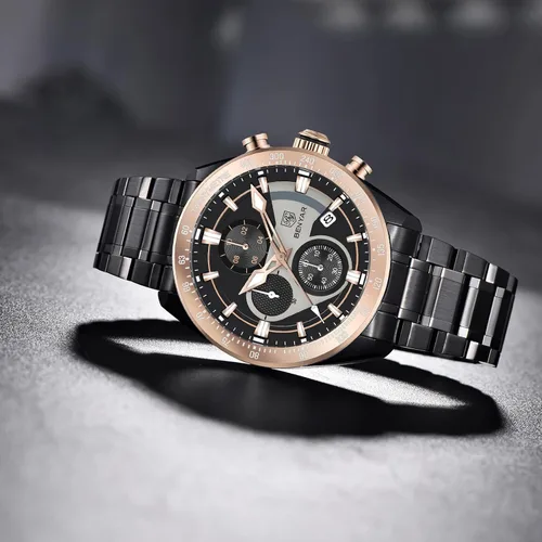 Vista 5 de Men Watch Quartz Chronograph Stainless Steel Strap Analogue Date Display Sports Leisure Business 30M Waterproof Elegant Gifts for Men