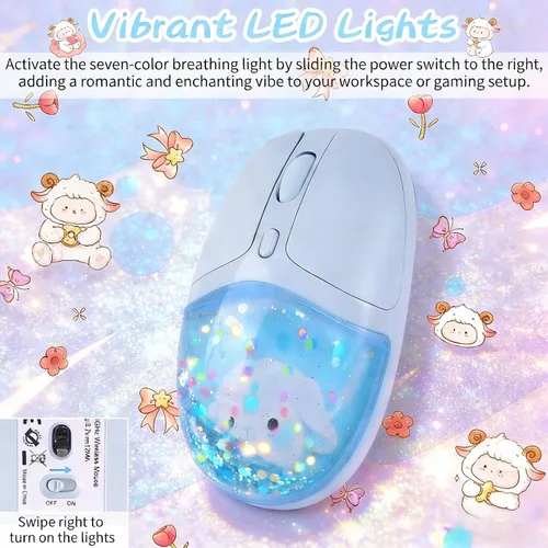 Vista 3 de elec Space Mouse inalámbrico Bluetooth - Bonito diseño de aguamarina transparente, mouse de agua de arena líquida con purpurina con precisión Azul