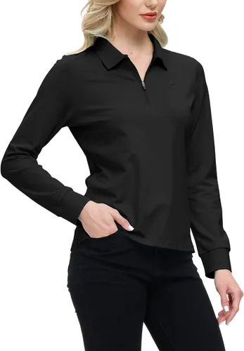 Vista 35 de JINSHI Polo de golf para mujer, de manga larga, con cremallera, deportiva, de secado rápido, atlética, casual, ajustada