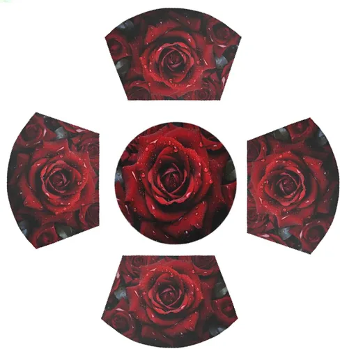 Vista 34 de Juego de 4 manteles individuales de cuña de otoño, hojas de calabaza de 4 manteles individuales de cuña y 1 mantel individual redondo. Resistente al