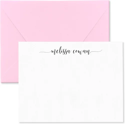 Vista 13 de Tarjetas de notas estacionarias personalizadas y sobres para mujeres con nombre en letra cursiva minúscula, elija colores de tinta y sobres