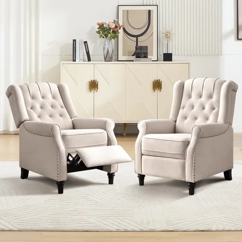 Vista 10 de Silla Reclinable Push Back, Silla de Acento de Tela Reclinable Push Back con Decoración de Remaches, Respaldo Abotonado Capitoné, Sillón Wingback
