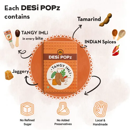 Vista 3 de GO DESi Paletas de tamarindo 50 piezas Dulces de frutas Desi Pops 14.11 oz No picantes (agridulce)
