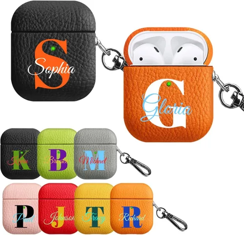 Vista 13 de Funda personalizada con nombre para AirPods Pro, añade tus propias iniciales personalizadas, monograma, funda de lujo de cuero vegano para Air Pods