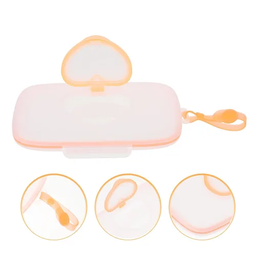 Vista 4 de Soporte para toallitas húmedas, estuche de viaje para toallitas para bebés, estuche dispensador de toallitas recargable portátil, soporte de Naranja