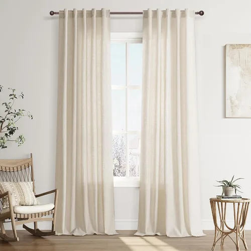 Vista 85 de Joywell - Cortinas de lino de 96 pulgadas de largo para sala de estar Natural