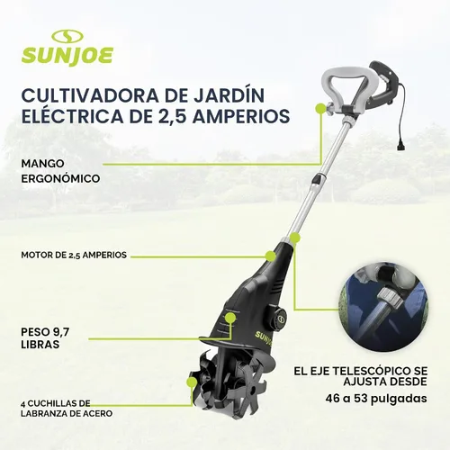 Vista 3 de Sun Joe Aardvark 2.5 amperes eléctrico Jardín Cultivador, Verde