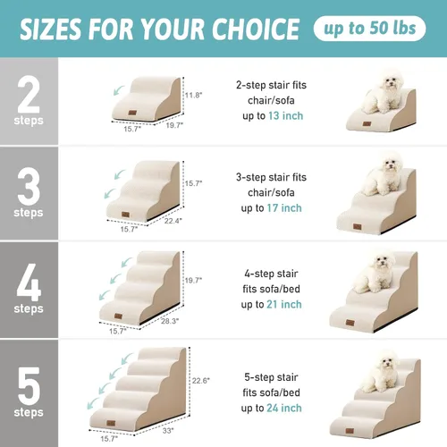 Vista 2 de COZY KISS Escaleras para perros pequeños de 11.8 pulgadas de alto, escalón curvado para cachorros, gatos mayores, rampa mediana para mascotas