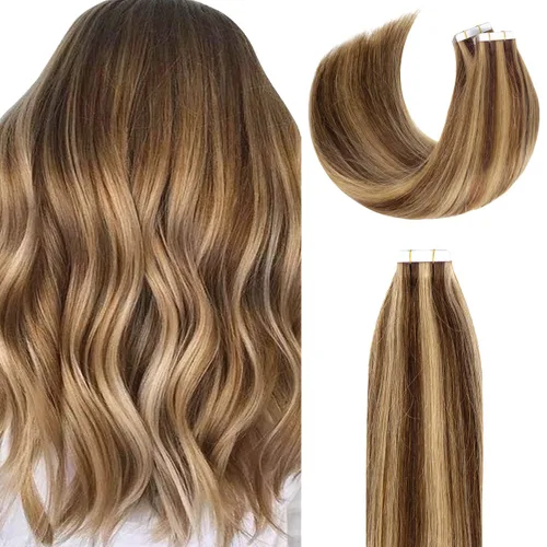 Vista 21 de Lacer Extensiones de cabello humano adhesivas de 12 pulgadas, cinta adhesiva de doble cara para extensiones de cabello de trama cutánea, 20