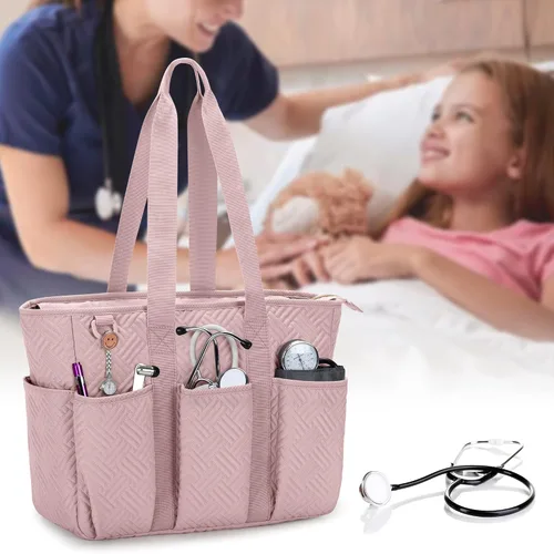 Vista 7 de Fasrom Bolsa de mano para enfermeras de trabajo, bolsa clínica para estudiantes de enfermería y personal de atención médica en el hogar, rosa