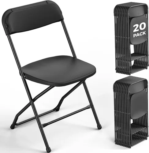 Vista 20 de Paquete de 2 sillas plegables de plástico negro, sillas plegables portátiles para exteriores con marco de acero, capacidad de 350 libras, sillas