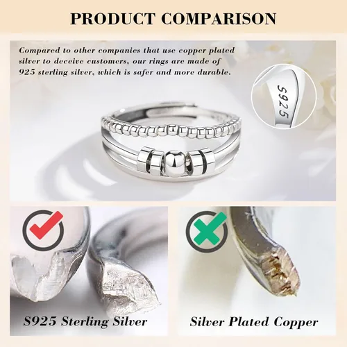 Vista 6 de Vito 925 Sterling Silver Fidget Anxiety Open Ring for Women Men