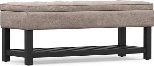 Vista 12 de SIMPLIHOME Cosmopolitan - Otomana de cuero vegano de 44 pulgadas de ancho Gris pardo envejecido