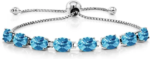 Vista 177 de Gem Stone King Pulsera de plata de ley 925 con piedra natal ovalada de 0.276 x 0.197 in para mujer, totalmente ajustable hasta 9 pulgadas