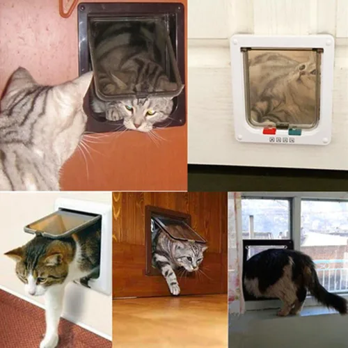 Vista 7 de Xiaoyu Puerta y solapas interiores para perros y gatos, con 4 vías, color marrón, grande