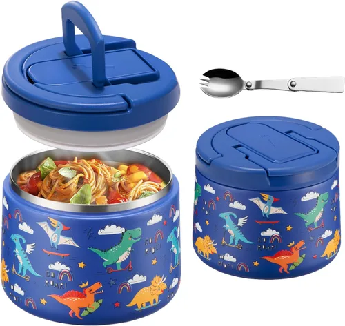 Vista 17 de Tarro aislado al vacío de 14 onzas con tapa de hebilla, termo de sopa para niños de comida caliente, boca ancha, a prueba de fugas, de acero