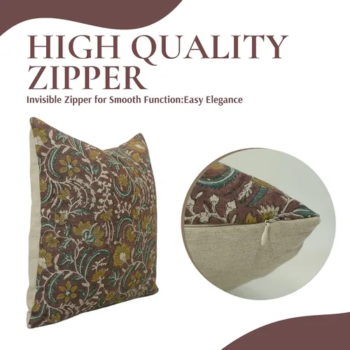 Vista 2 de Funda de cojín hecha a mano con estampado de bloques de 14 x 14 pulgadas, de lino puro, para otoño, verano, decoración de primavera para sofá, cama