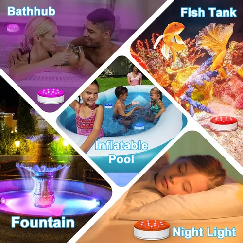 Vista 7 de Luces de piscina para piscina sobre el suelo, luces LED sumergibles recargables subacuáticas con control remoto, IP68 impermeable, luz de piscina
